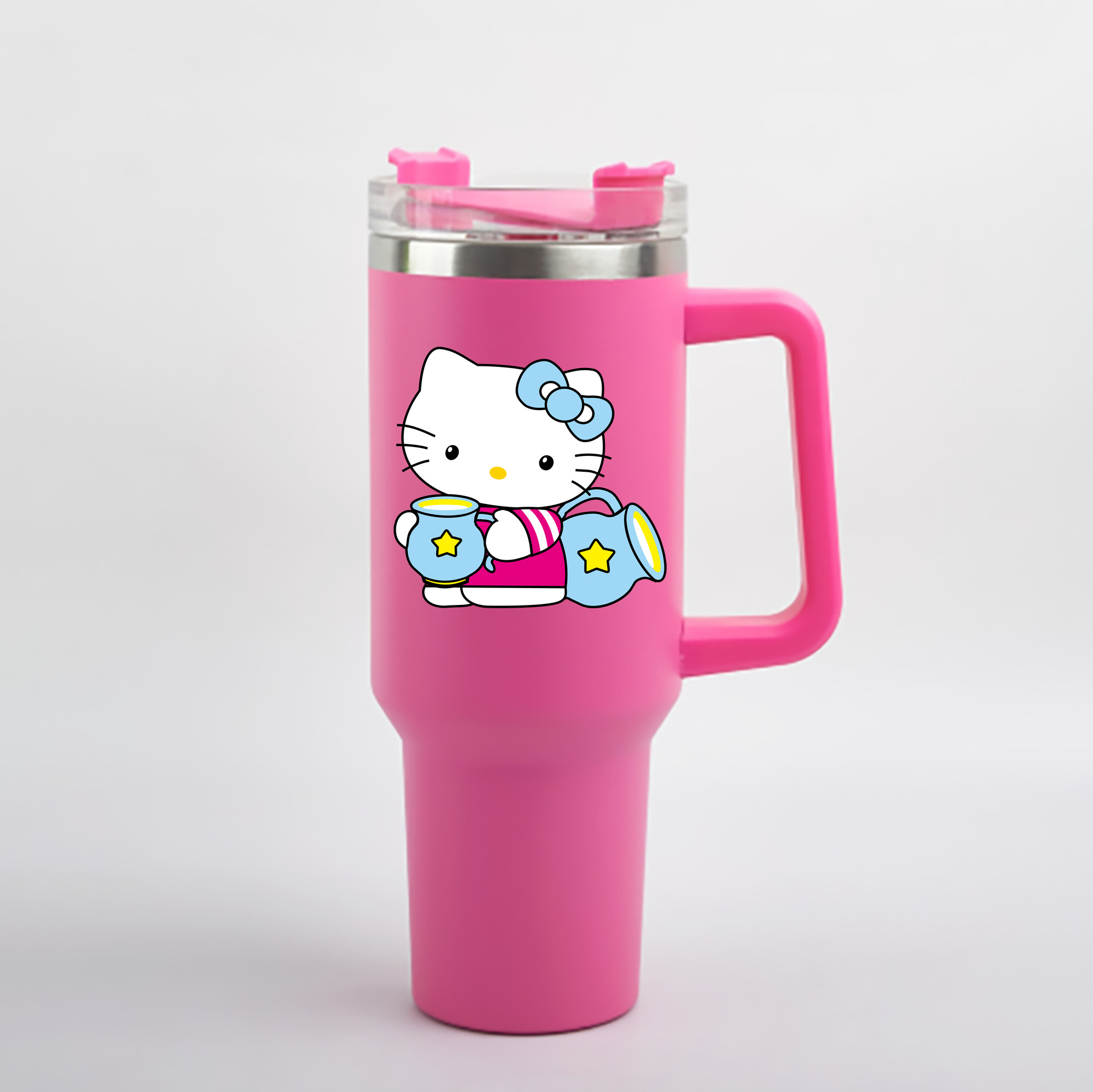 （画像用） Hello Kitty ハローキティ 1200mL車用タンブラー - クリスタルステッカー（プラスチックストロー付き）